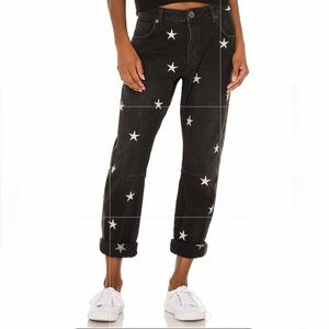 NWT One Teaspoon x Free People Saints Boyfriend Jeans in Black Star Size 25